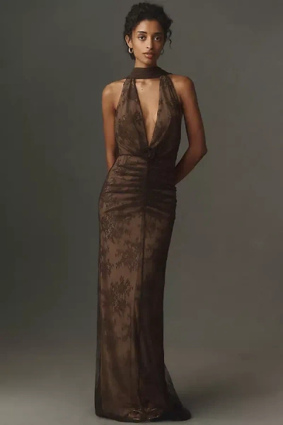 De La Vali Amora Rosette Maxi Dress In Brown