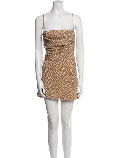 Pre-owned De La Vali Animal Print Mini Dress In Brown
