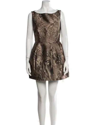 Pre-owned De La Vali Animal Print Mini Dress In Brown