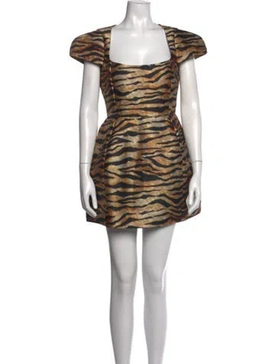 Pre-owned De La Vali Animal Print Mini Dress W/ Tags In Brown