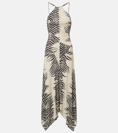 De La Vali Artemis Asymmetric Zebra-print Gown In Gray