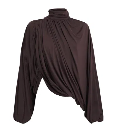 De La Vali Asymmetric Floro Top In Brown