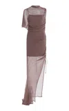De La Vali Asymmetric Silk-chiffon Maxi Dress In Brown