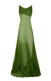 De La Vali Attica Godet-pleated Silk Chiffon Gown In Green
