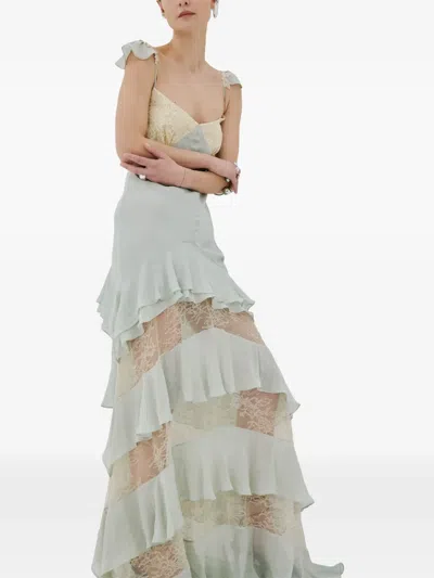 De La Vali Auralite Lace Ruffled Maxi Dress In Green
