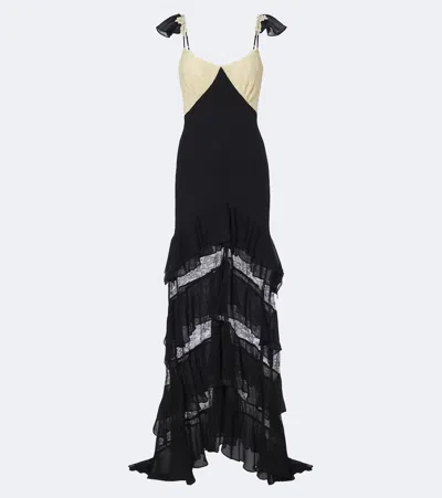 De La Vali Auralite Lace-paneled Tiered Gown In Black