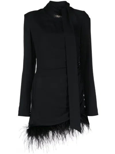 De La Vali Avenue Feather-trim Minidress In Black