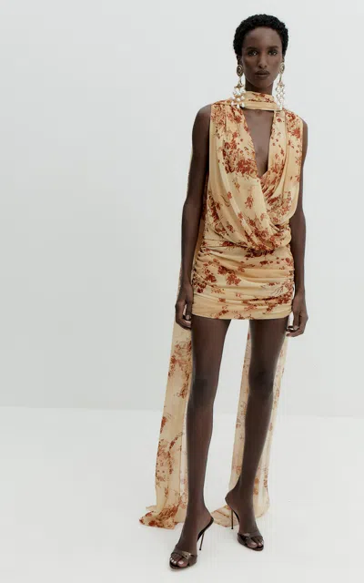 De La Vali Azul Draped Mini Dress In Floral