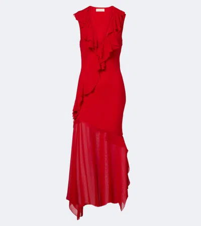 De La Vali Baila Floral Georgette Midi Dress In Red