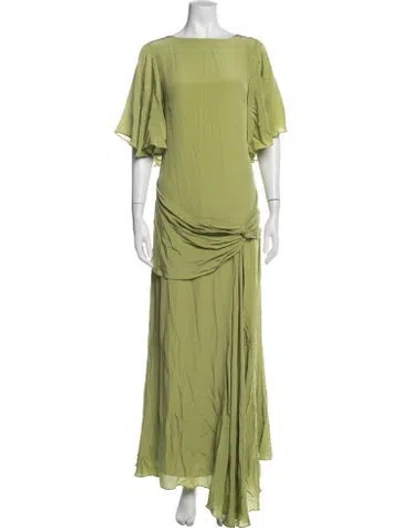 Pre-owned De La Vali Bateau Neckline Long Dress In Green