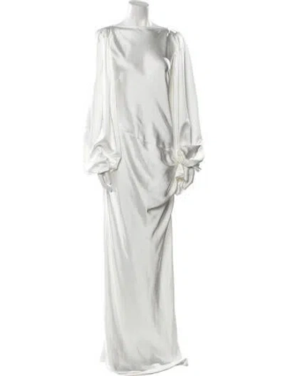 Pre-owned De La Vali Bateau Neckline Long Dress W/ Tags In White
