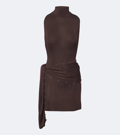 De La Vali Belted Embellished Minidress In Brown