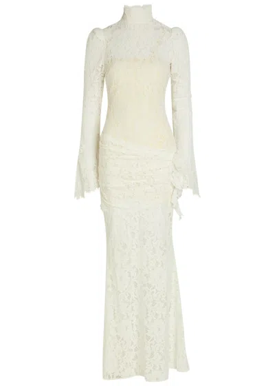 De La Vali Bodita Appliquéd Guipure Lace Maxi Dress In White