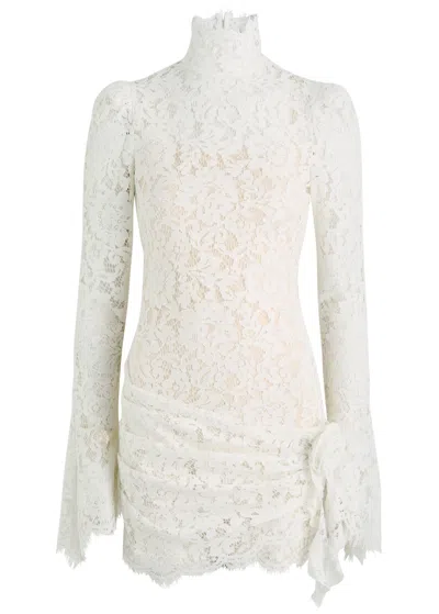 De La Vali Bodita Rose-appliqué Lace Mini Dress In White