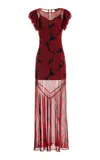 De La Vali Bougainvillea Chiffon Maxi Dress In Red