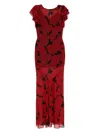 De La Vali Bougainvillea Printed Chiffon Maxi Dress In Red