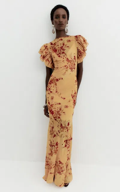 De La Vali Bougainvillea Ruffled Maxi Dress In Floral