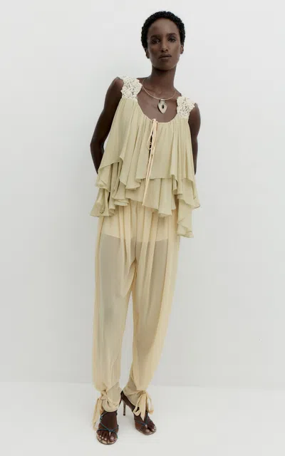 De La Vali Briar Sheer Chiffon Top In Olive