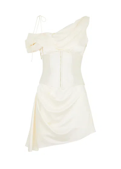 De La Vali Brulee Silk-satin Corset Mini Dress In Ivory