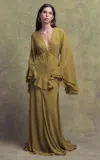 De La Vali Calypso Ruffled Georgette Maxi Dress In Olive