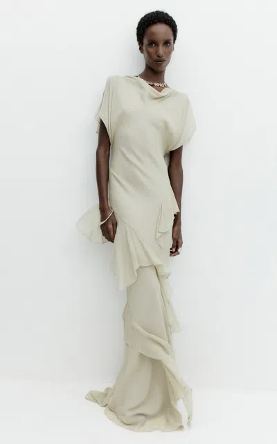 De La Vali Cassara Ruffled Maxi Dress In Neutral