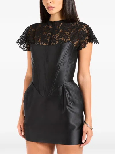 De La Vali Catalina Lace-panelled Corset-style Mini Dress In Black