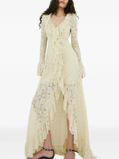 De La Vali Celementina Ruffled Lace Dress In Neutral