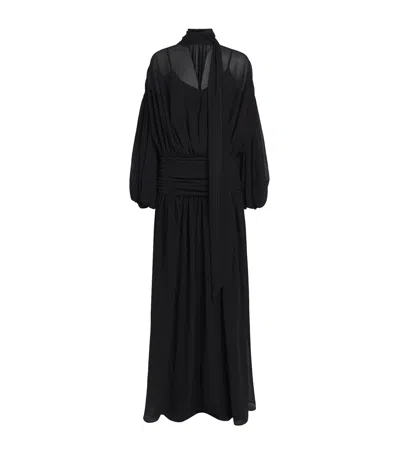 De La Vali Chiffon Gathered Solana Maxi Dress In Black