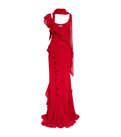 De La Vali Chiffon Mayara Maxi Dress In Red