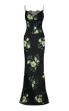 De La Vali Cleodora Lace-trimmed Satin Corset Maxi Dress In Black