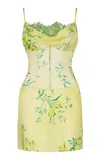 De La Vali Cleodora Lace-trimmed Satin Corset Mini Dress In Yellow