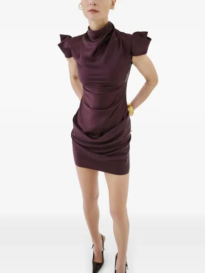 De La Vali Cosima Draped Satin Mini Dress In Purple