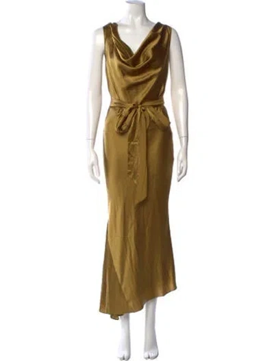 Pre-owned De La Vali Cowl Neck Long Dress In Green