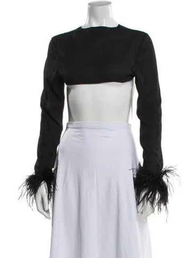 Pre-owned De La Vali Crew Neck Long Sleeve Crop Top In Gray