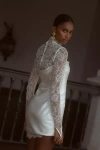 De La Vali Croissant Long-sleeve Lace Mini Dress In White