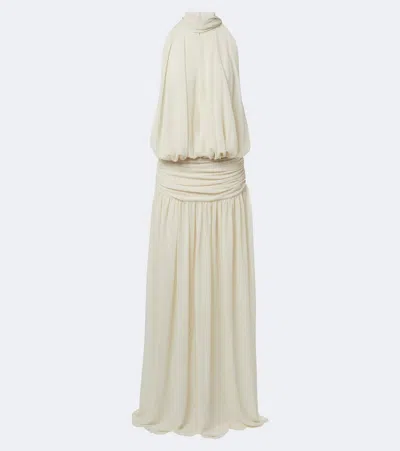 De La Vali Cruz Draped Chiffon Maxi Dress In White