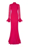 De La Vali Daira Georgette Turtleneck Maxi Dress In Pink