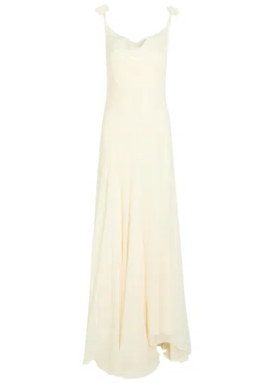 De La Vali Dia Embroidered Appliquéd Silk Maxi Dress In White