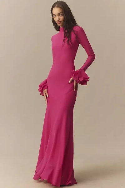 De La Vali Diara Long-sleeve Scarf-neck Maxi Dress In Pink