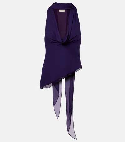 De La Vali Diosa Draped Georgette Top In Blue