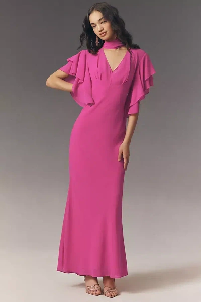 De La Vali Dolores V-neck Flutter-sleeve Maxi Dress In Pink