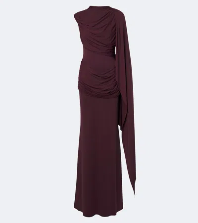 De La Vali Draped Jersey Gown In Red