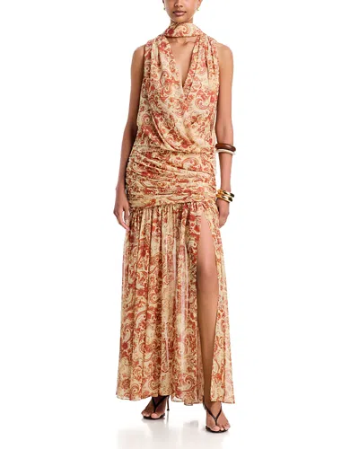 De La Vali Draped Scarf Neck Maxi Dress In Yellow