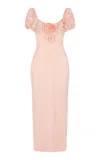 De La Vali Eden Ruffled Satin Midi Dress In Pink