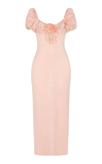 De La Vali Eden Ruffled Satin Midi Dress In Pink