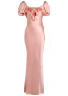De La Vali Eden Ruffled Stretch-satin Maxi Dress In Pink