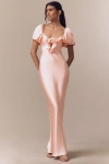 De La Vali Eden Satin Puff-sleeve Column Maxi Dress In Pink
