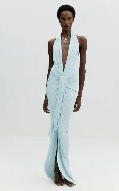 De La Vali Elaria Halter Neck Maxi Dress In Light Blue