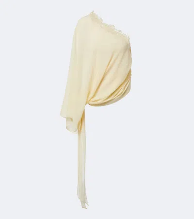 De La Vali Elia One-shoulder Georgette Top In Neutral