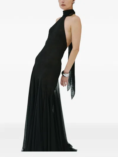 De La Vali Elowen Halterneck Lace Maxi Dress In Black